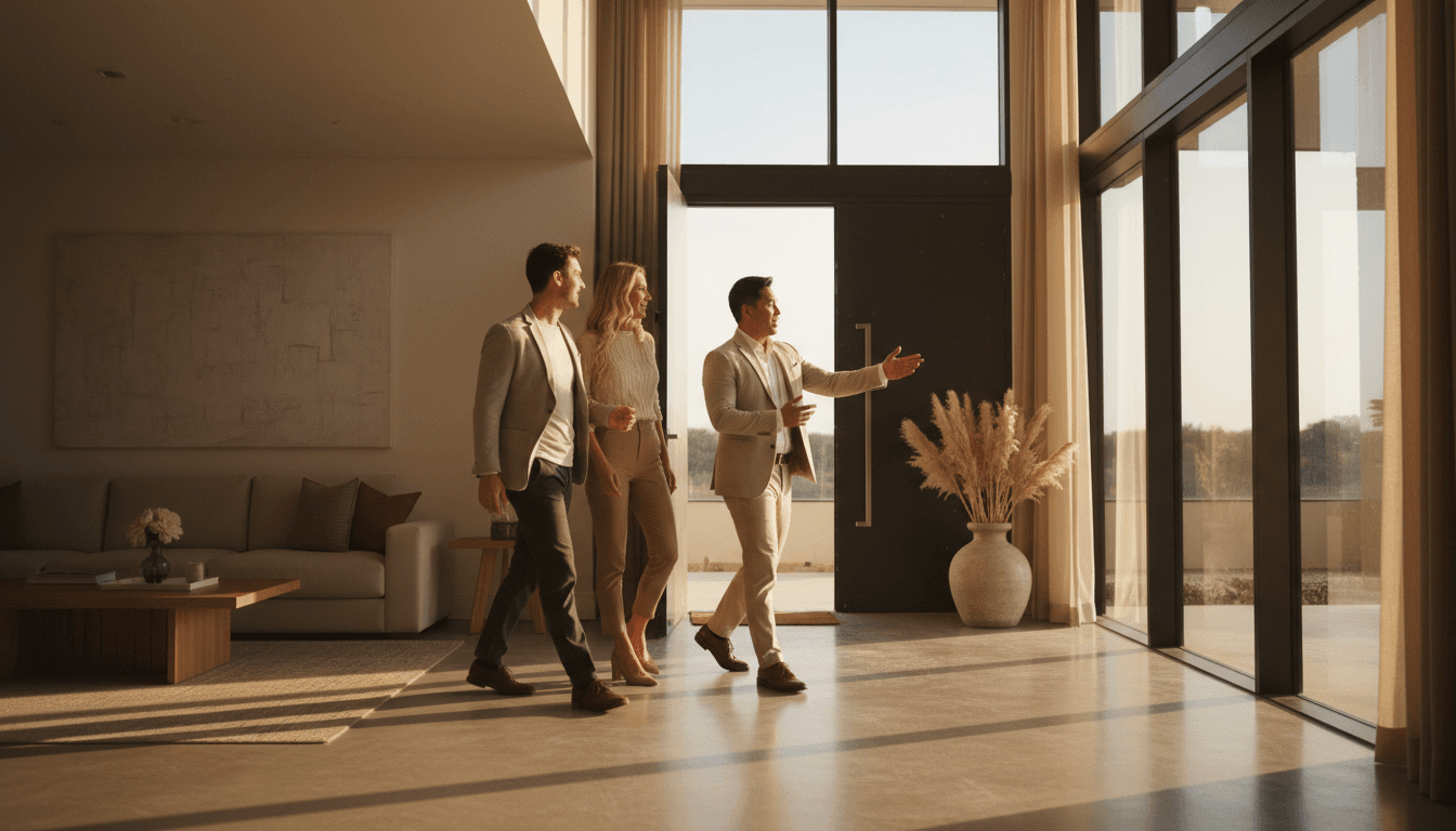 Agent coordinating property viewing with first-time home buyers