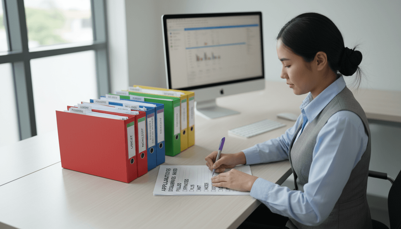 Administrative staff organizing buyer requirements and applications